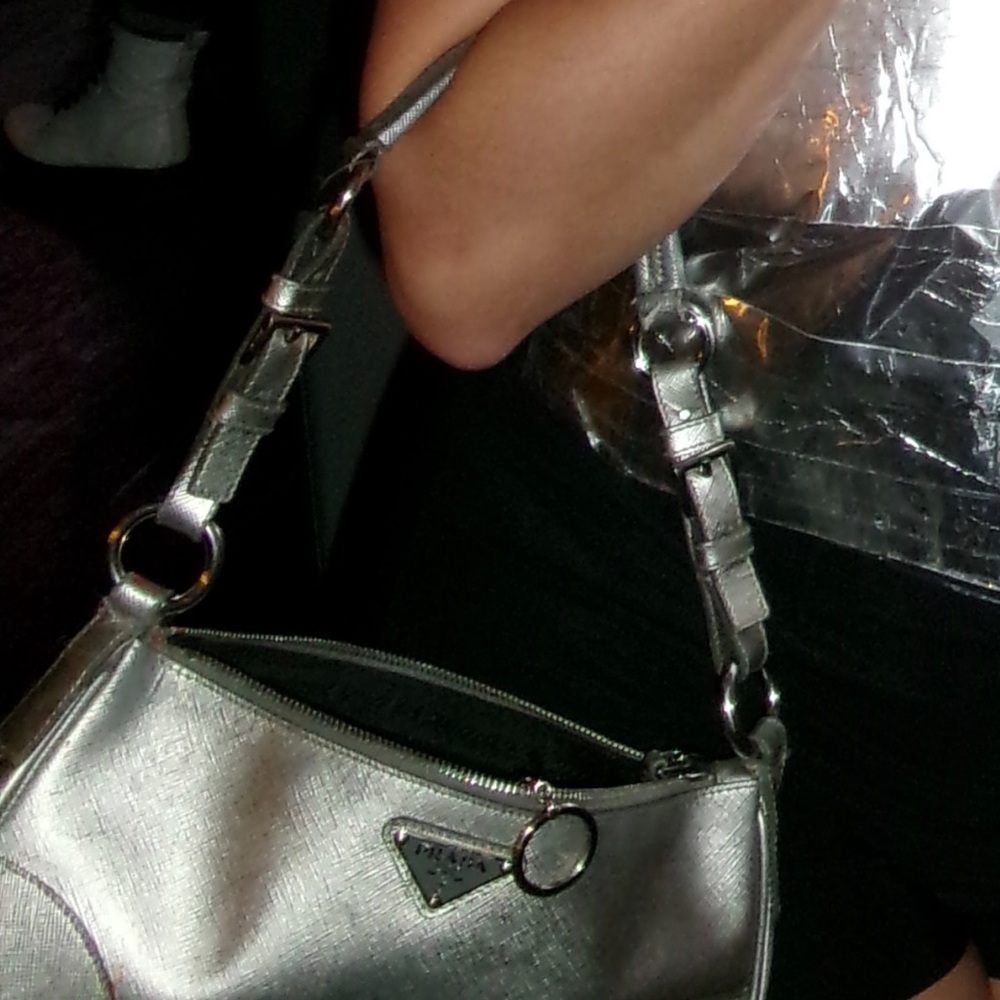 Prada Silver Shoulder Bag with Structured Design